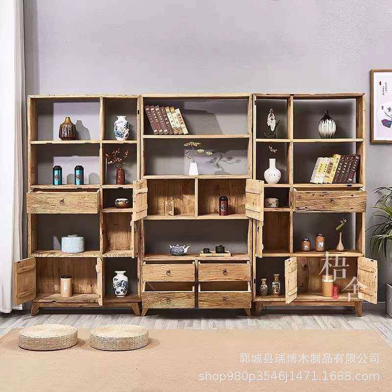 新中式木制茶叶展示柜老榆木家用茶具陈列架多格式实木花博古架