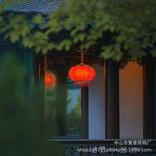 新中式新年别墅阳台大门口全铜灯笼大红喜庆门楼走廊过道防水吊灯