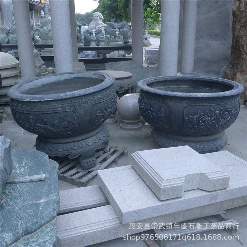 供应福建花岗岩654花盆图片 庭院广场道路景观花钵雕刻 砂岩花盆