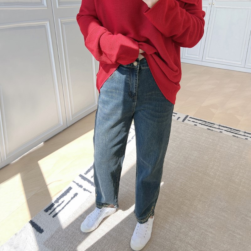 梨型身材直筒休闲裤大码女装20z0斤胖mm显瘦高腰小个子烟管牛仔裤