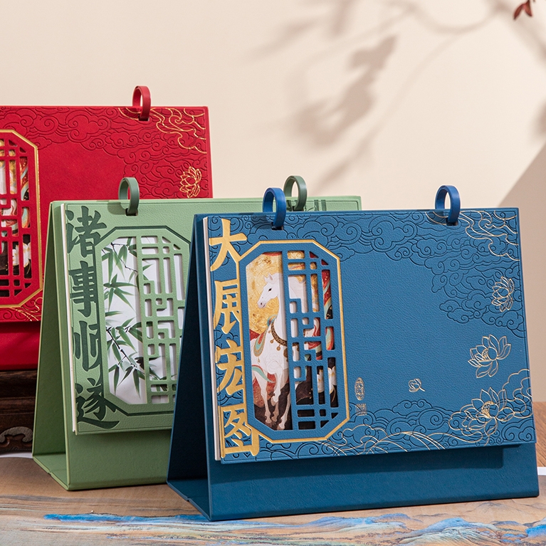 台历2026马年新款精美皮面日历记事月历工作计划本办公桌面摆件文创意中国风商务皮质高档台历印刷定制LOGO