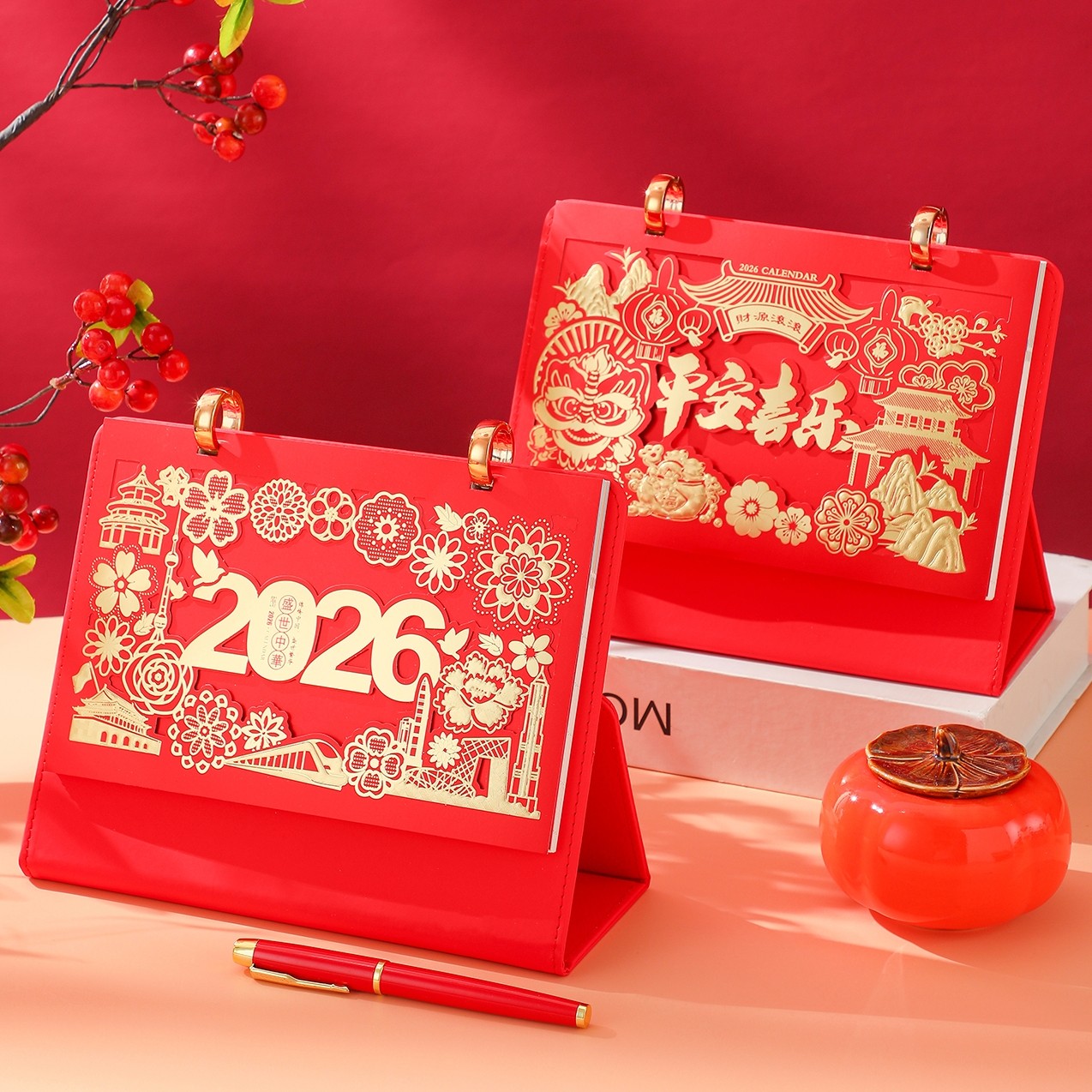 台历2026年定做新款简约创意桌面摆件马年新年中国风喜庆日历本皮质计划打卡年历月历商务办公记事台历定制,文具电教/文化用品/商务用品,台历,淘宝优惠券,粉丝福利购,淘宝优惠卷