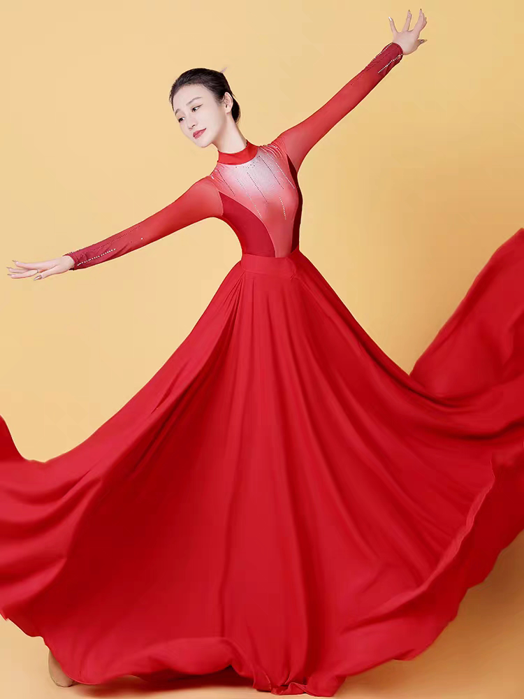 新款现代舞舞蹈服女子群舞演出服中国舞开场舞大摆裙艺考