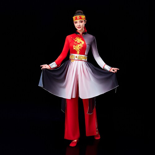 打鼓服演出服中国风红色喜庆锣鼓队服装敲大鼓腰鼓服男女2025新款