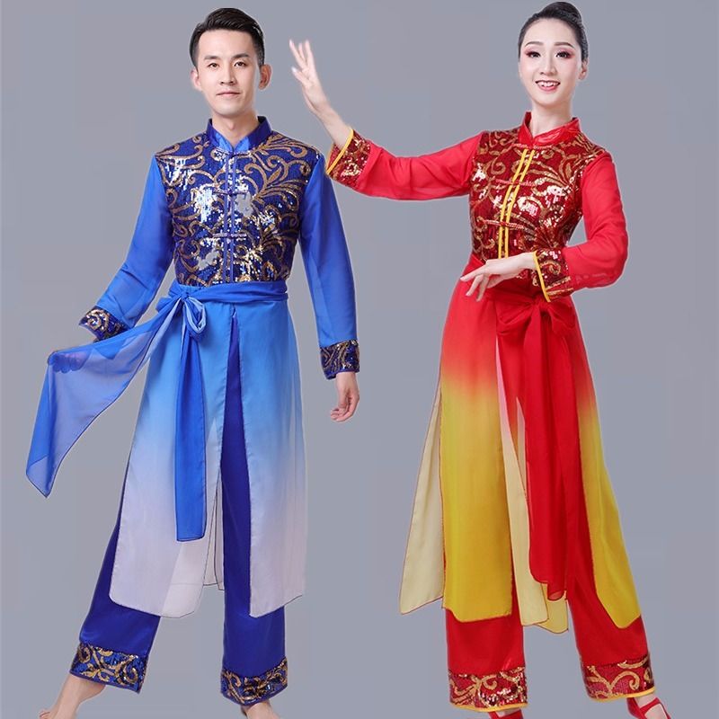 轻嫣眉新款中国风水鼓舞演出服装男女打大鼓打鼓服装舞台现代成人