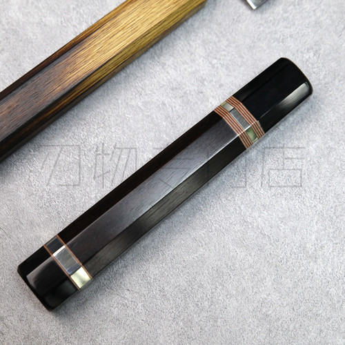出口日本黑檀+黑牛角二银柳刃330刀柄。全长15.5厘米。厨刀刀把