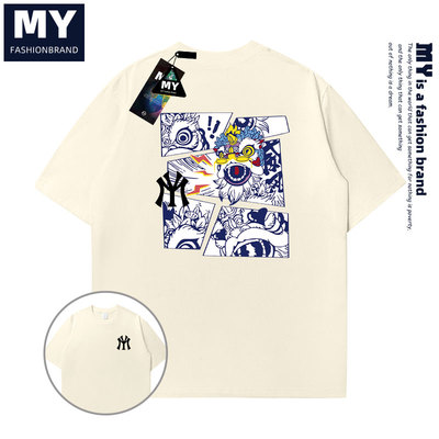 MY2025夏季短袖纯棉男女生字母印花体恤宽松百搭情侣半袖T恤