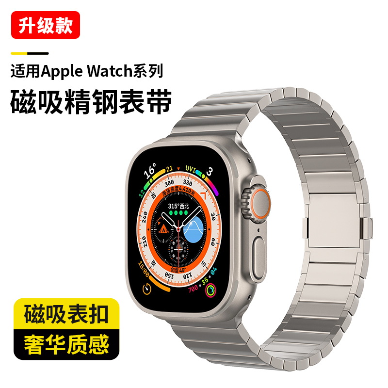 iverra适用iWatch手表带s10金属磁吸扣s9不锈钢apple watch ultra高级感小众s7苹果手表s8表带se s7 s6