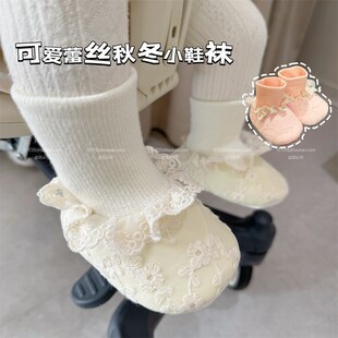袜 春秋冬加厚加绒保暖婴儿鞋 1岁女宝宝软底防掉6 12W个月公主鞋
