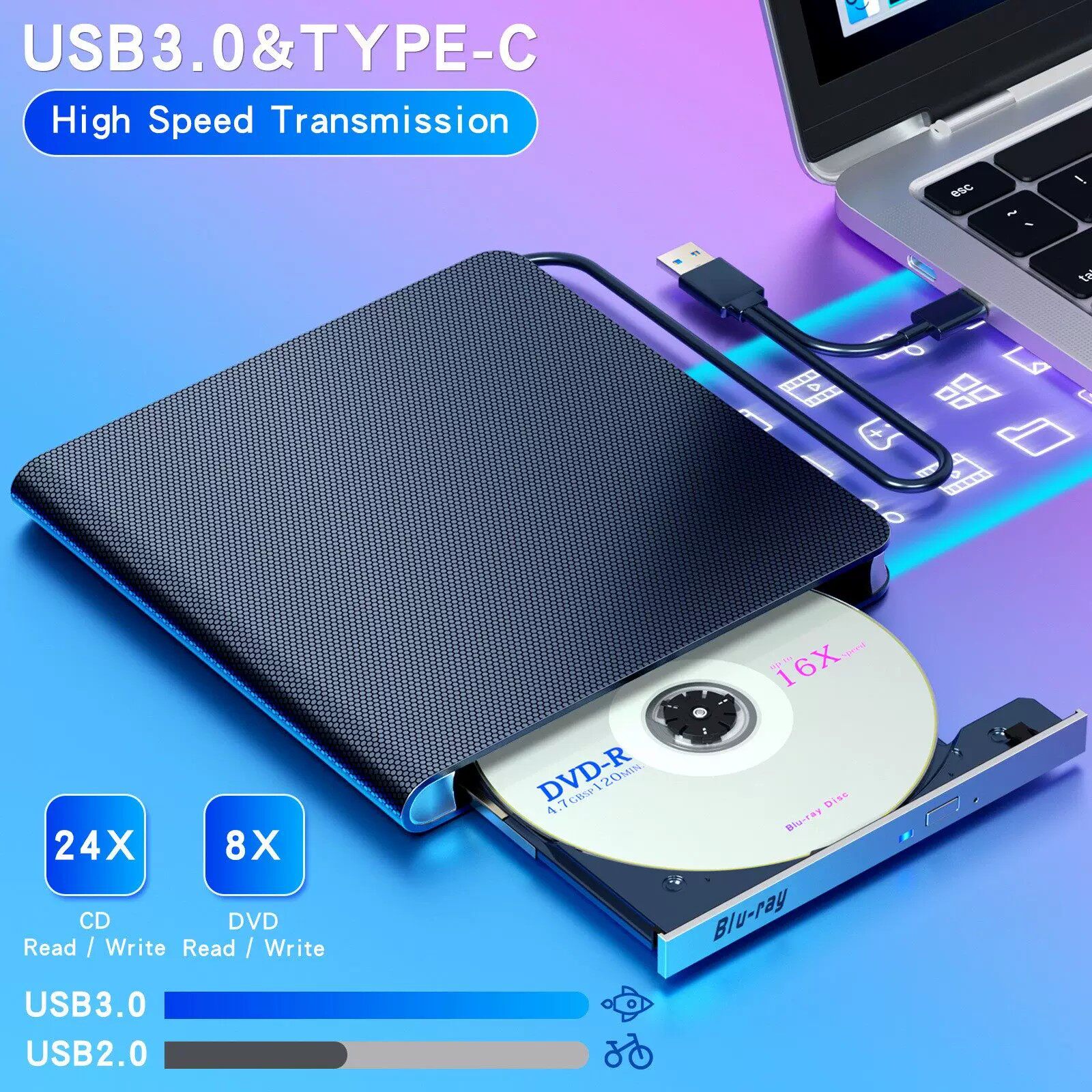 USB3.0多功能高速usb移动光驱