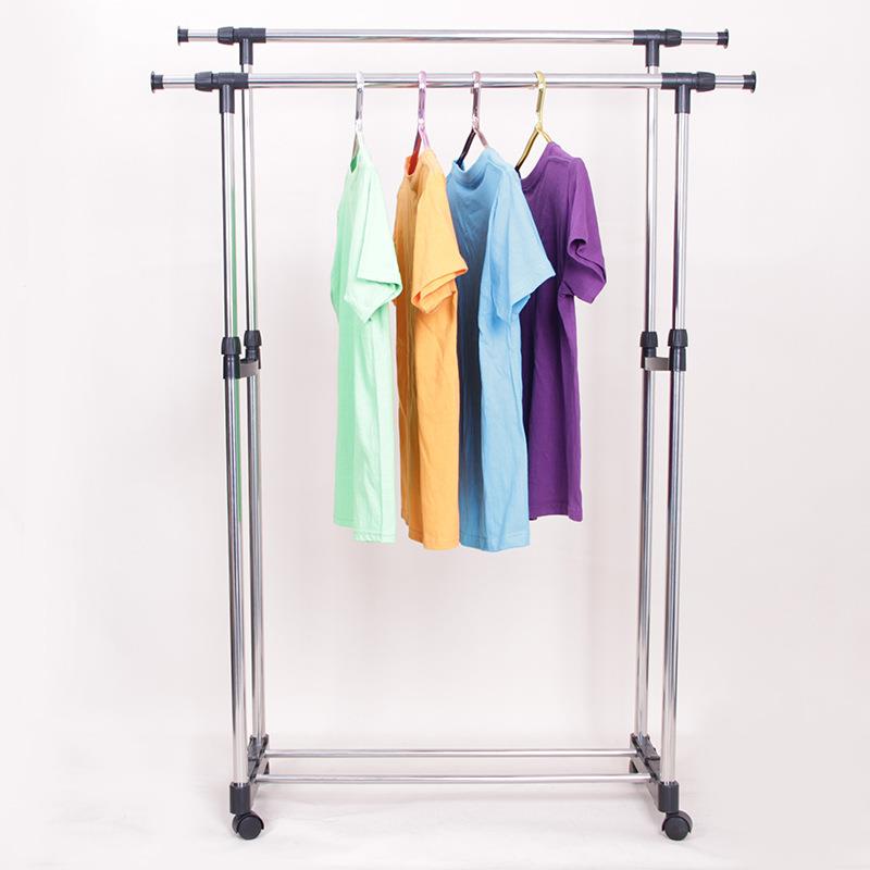 不锈钢晒衣架可折叠室内外移动双杠落地式晾衣架折叠收纳