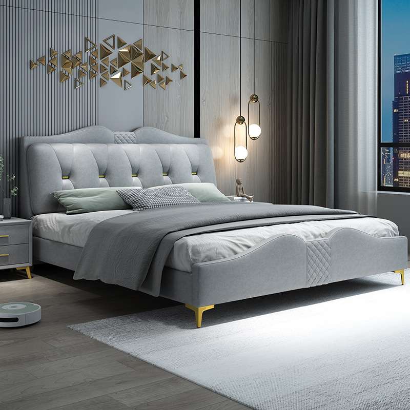 轻奢科技布床2米x2米大床双人主卧婚床1.8现代简约储物实木布艺床