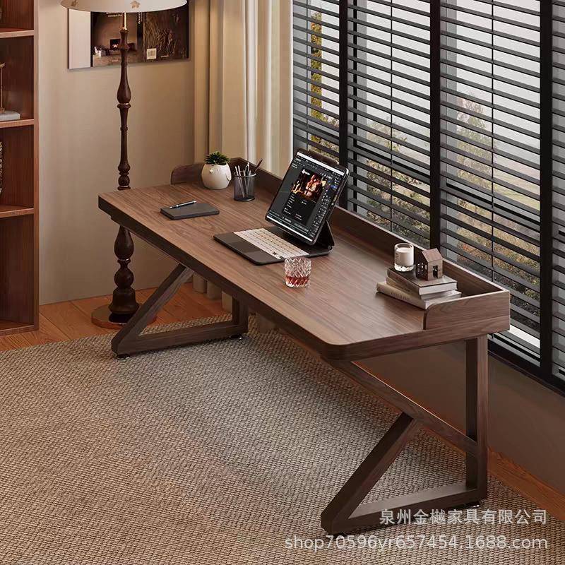全实木书桌加挡板台式电脑桌长条电竟床边桌子家用简约学习桌