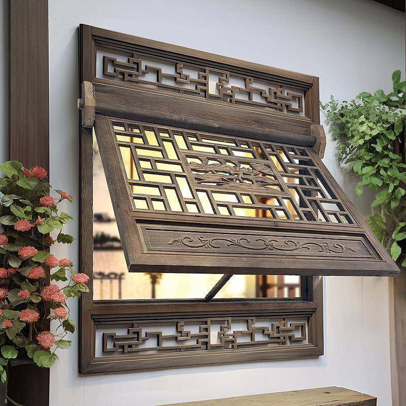 仿古门窗实木花格上翻中式窗户做旧推拉窗镂空传统复古风茶室