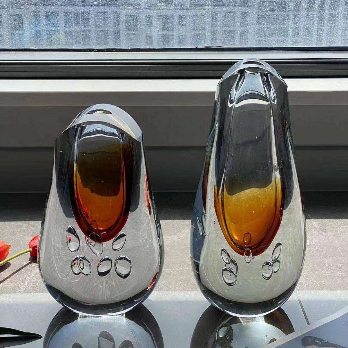 HJM-进口琉璃玻璃花瓶客厅餐桌样板间轻奢手工花器插花装饰品摆件