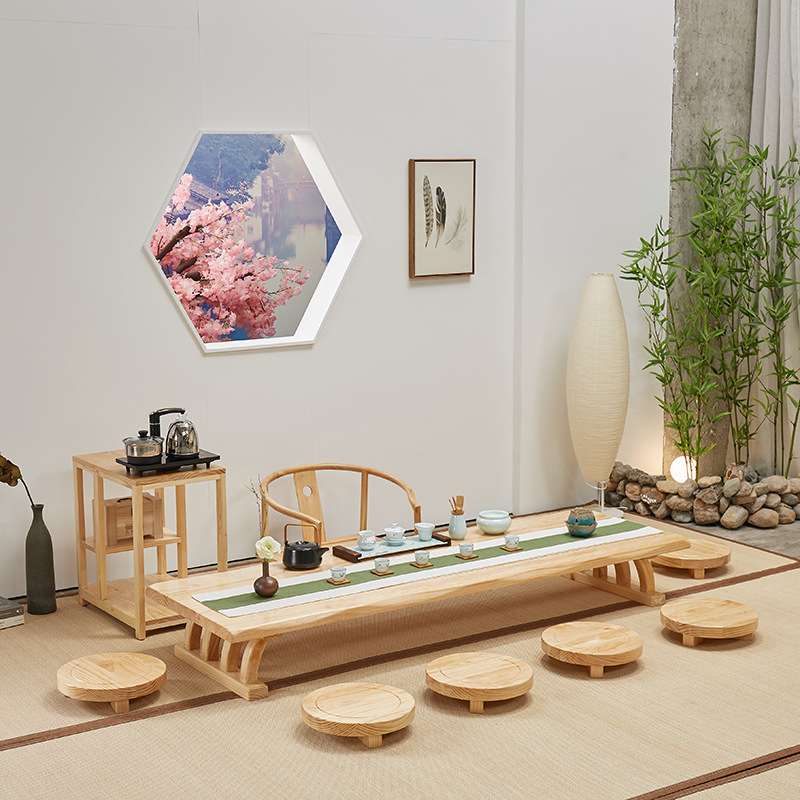 日式实木茶桌家用客厅榻榻米坐地泡茶台茶室禅意飘窗茶桌椅组合