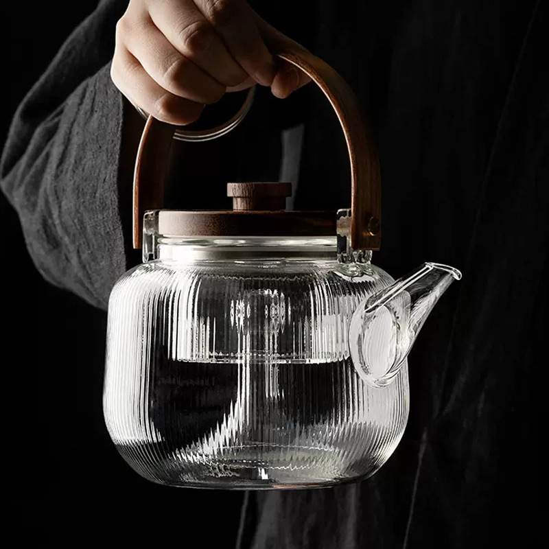 高硼硅玻璃锤纹煮茶壶蒸煮提梁壶养生壶家用把过滤煮茶器煮茶日式