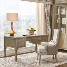 美式轻奢实木书桌简约办公桌书房办公书柜组合家用复古灰色电脑桌