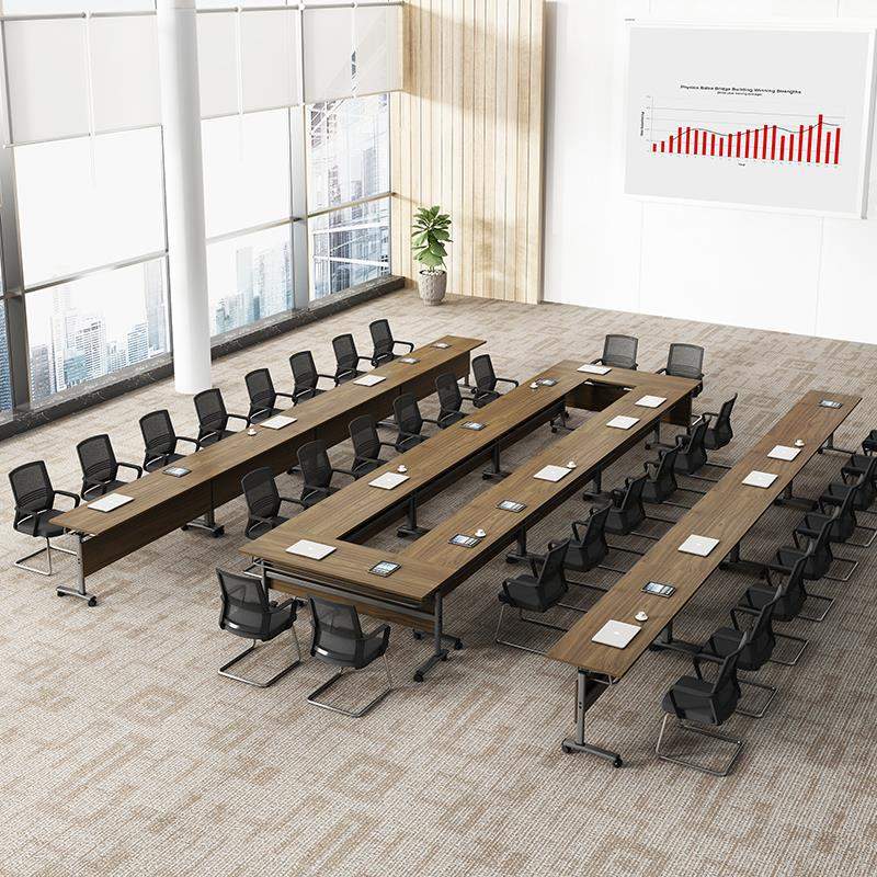 办公会议桌椅组合简约现代长条折叠培训桌子可移动带轮职员洽谈室