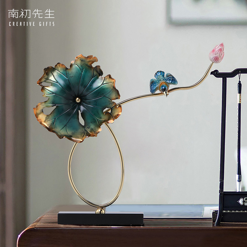荷韵翠鸟铜摆件工艺品新中式客厅书房办公室摆件乔迁新居开业礼品,家居饰品,桌面摆件,淘宝优惠券,粉丝福利购,淘宝优惠卷