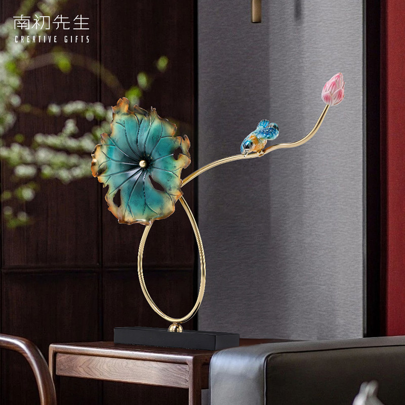 南初先生珐琅彩荷花翠鸟铜摆件高端家居玄关办公室乔迁开业礼品,家居饰品,装饰摆件,淘宝优惠券,粉丝福利购,淘宝优惠卷