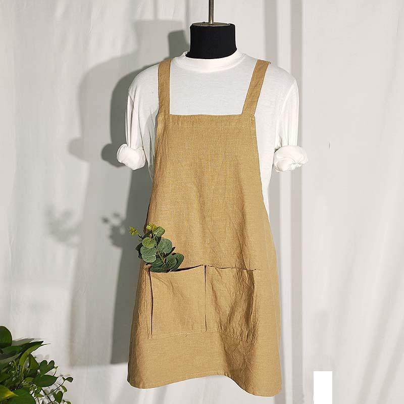定与制免系带围裙家用厨房亚麻工作服简约轻薄透气花艺师围腰