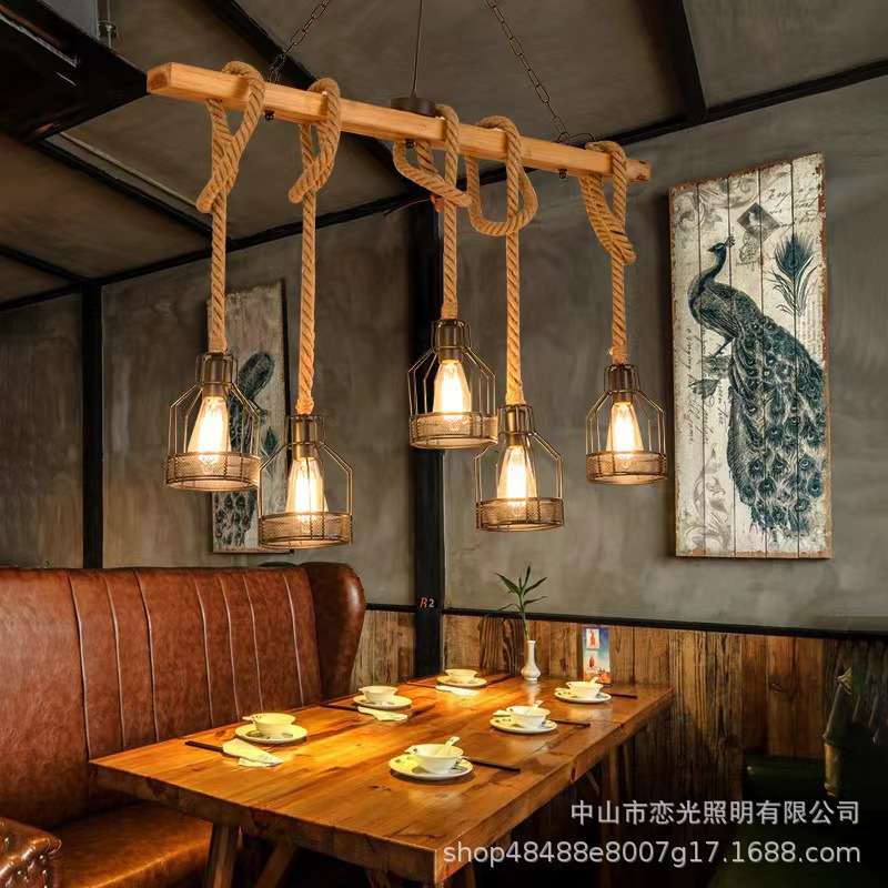 美式复古工业风酒吧餐厅网咖吊灯个性吧台橱窗店铺创意麻绳长吊灯