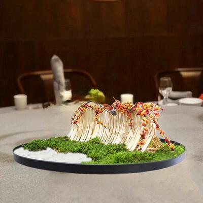 酒店大圆桌转盘中间摆件永生苔藓竹艺桌花餐桌艺术圆形微景观摆台