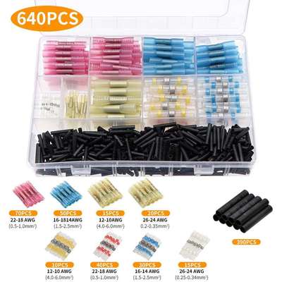 640PCS盒装防水焊锡环热缩中接管焊锡管组合热缩接线端子套装