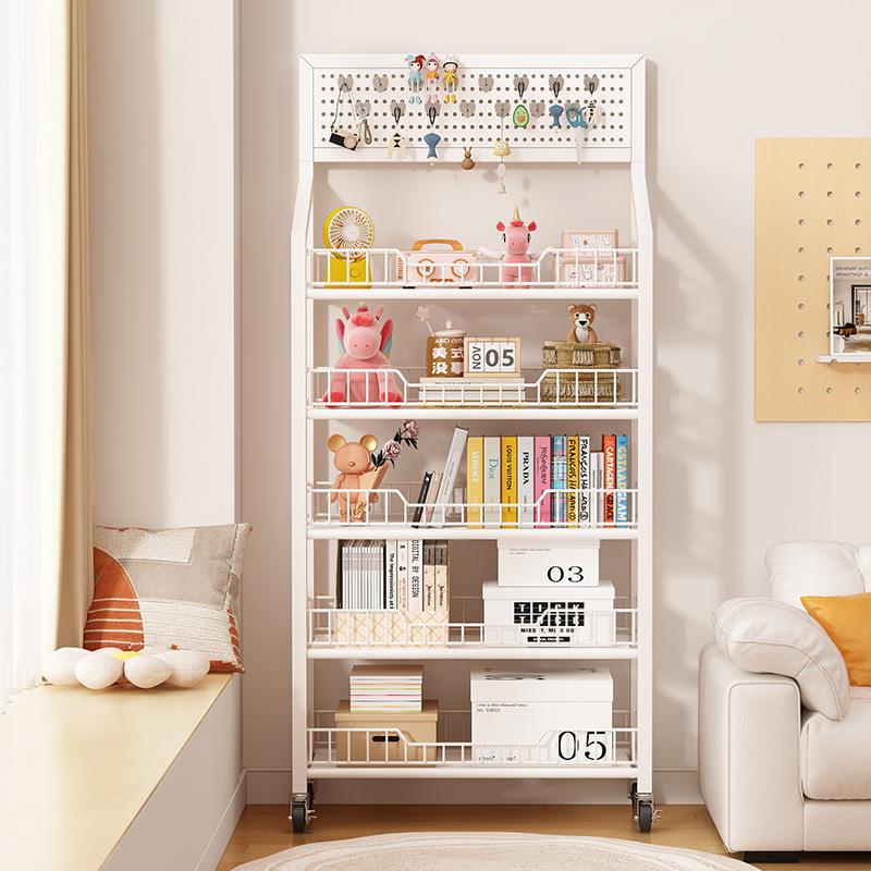 洞洞板书本收纳架储物架简易组合客厅可移动多层家用推车置物书架