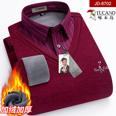 啄木鸟新年红男式保暖长袖针织衫