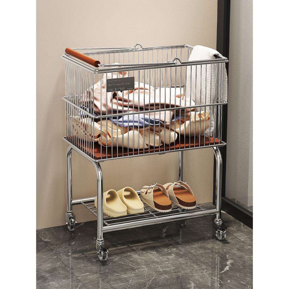 中古脏衣篓推车家用卫生间双层脏衣篮客厅卧室移动脏衣服收纳筐