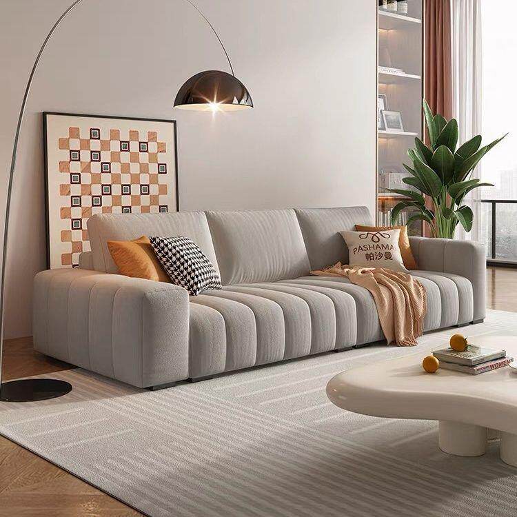 简约布艺沙发小户型意式极简钢琴键高靠背豆腐块沙发奶油风直排