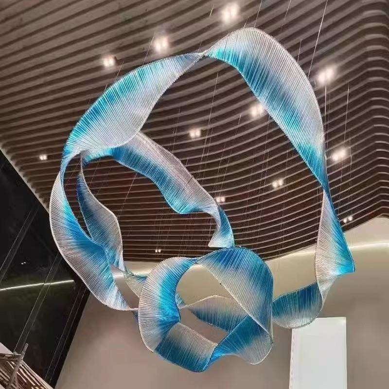 天亨售楼部沙盘大堂艺术灯宴会厅飘带玻璃吊灯酒店工程异形水晶灯