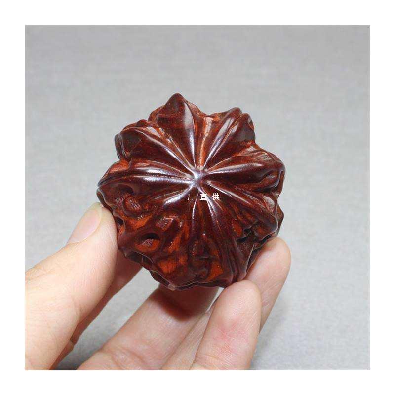 赞比亚小叶紫檀手把件核桃 把玩文玩工艺品血檀雕刻木雕摆饰