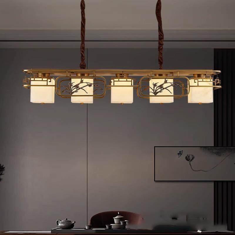 古镇工厂中山工厂直销新中式一字长条餐厅吊灯云石吸顶吊灯全铜长