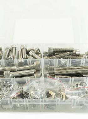 256pcs不锈钢304圆柱头内六角螺钉M6M8M10配平垫弹垫螺母扳手套装