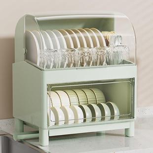 厨房双层透气碗筷收纳盒沥水碗架带盖子装碗碟盘置物架大容量餐具