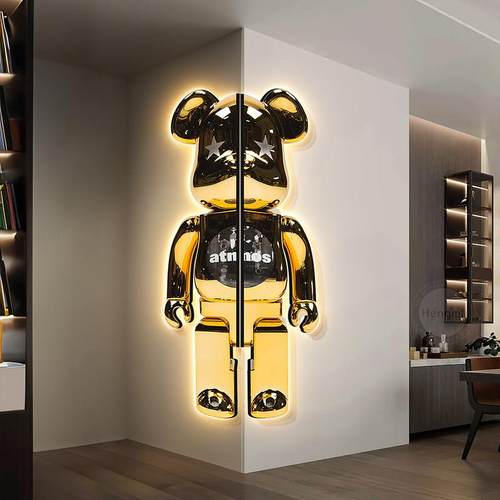 暴力熊玄关装饰画潮流轻奢客厅背景墙壁画led灯画入户门走廊挂画