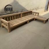 老榆木转角沙发十方子全实木客厅现代简约贵妃组合沙发白坯不 包邮