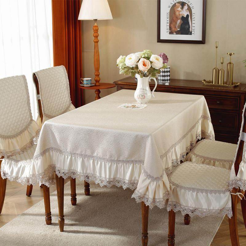 名媛定制餐桌布艺套件防滑椅子坐垫靠垫棉麻四季通用台布餐椅垫