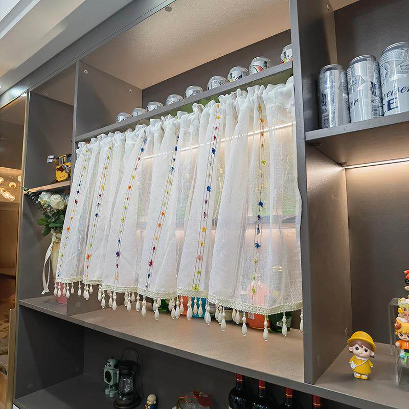 竖条纹彩条纱帘柜类遮挡帘布艺半帘书柜防尘帘遮丑帘门帘装饰帘穿