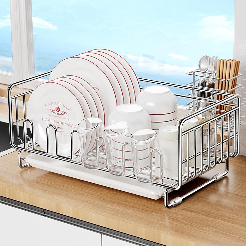 加厚不锈钢碗碟收纳架厨房置物架沥水篮碗架放碗筷台面沥水架刀架