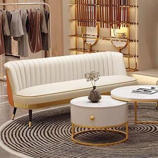 北欧双人沙发现代窄版小户型客厅公寓服装店理髲店两三人位皮沙发