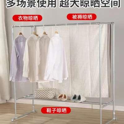 钢管晾衣架落地双杆简易水管户外室外防风阳台镀锌不锈钢管晒被架