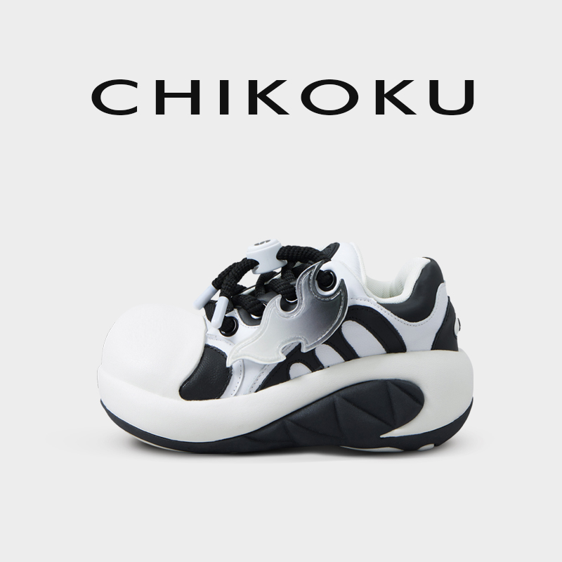 奇怪国chikoku头层牛皮呲牙鲨面包鞋增高厚底运动鞋休闲老爹鞋女