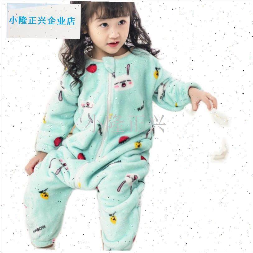 儿珊瑚绒睡袋连体春秋宝宝睡衣儿C童加厚秋冬季分腿法兰绒防踢被-