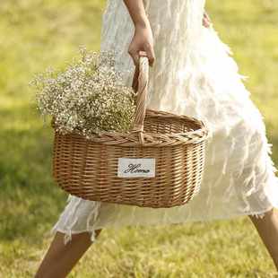 藤编柳编编织野餐篮手提竹筐竹编筐鸡蛋花篮子采摘竹篮篮收纳水果