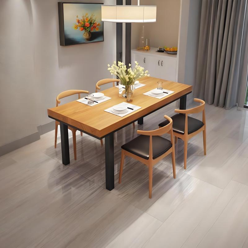 美式铁艺长方形实木餐桌椅组合咖啡厅餐厅奶茶店饭店面馆火锅桌子