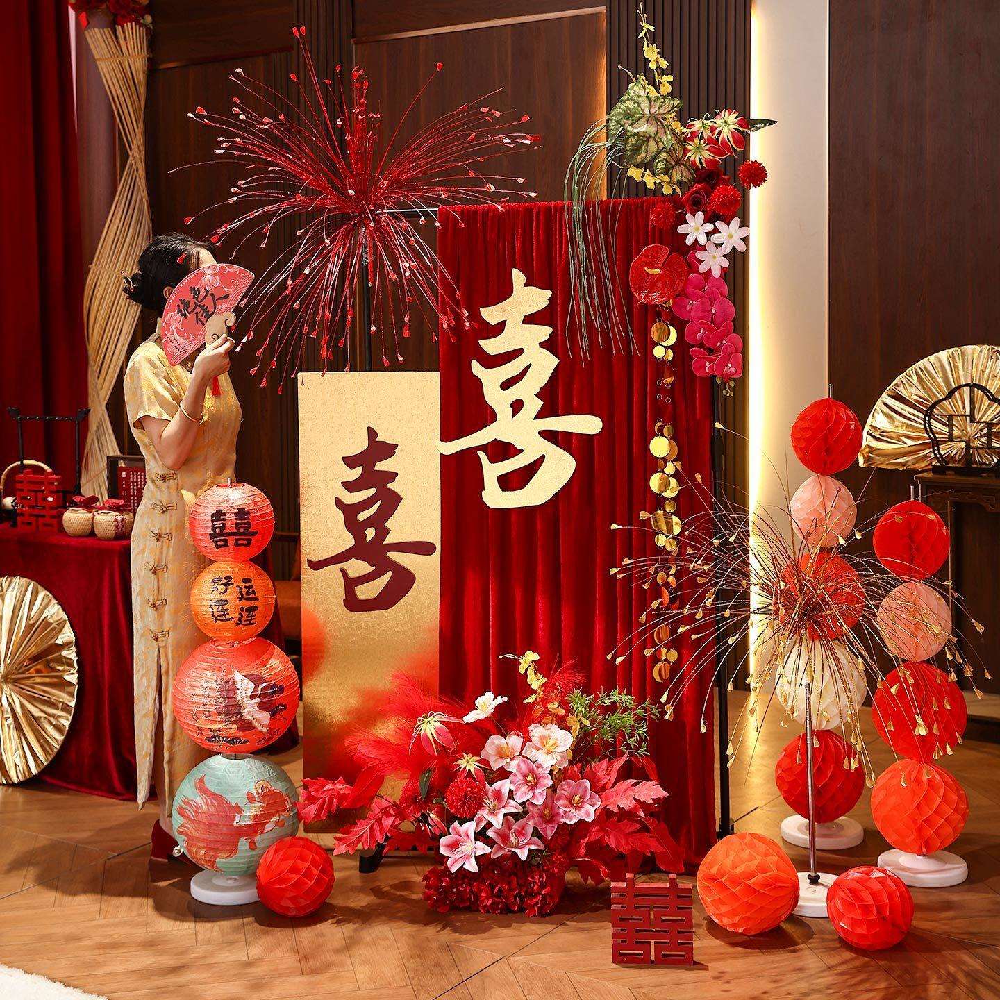 婚房布置套装结婚彩带迎宾KT摆件婚礼客厅晨袍拍照背景拉花装饰